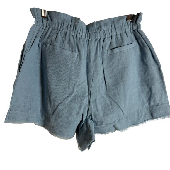 Something Navy Ryan Blue Linen Button Paperbag Raw Hem High Rise Shorts XL - Picture 8 of 10